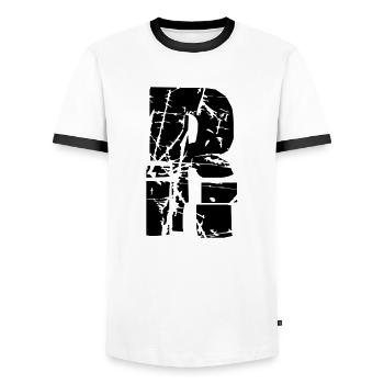R Letter - Men's Ringer Shirt - white/black - Front - AI Model Female 172 light (172cm) & AI Model Male 178 dark (178cm)