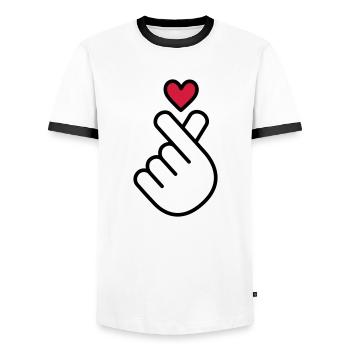 K-Pop Herz, Korea K Pop Musik Symbol, Finger, Hand - Männer Kontrast-T-Shirt - Weiß/Schwarz - Vorne - AI Model Female 172 light (172cm) & AI Model Male 178 dark (178cm)