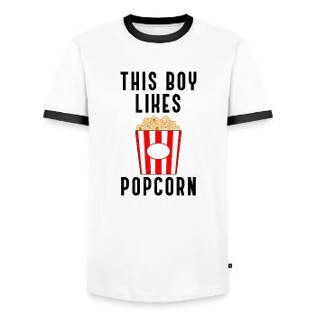 Junge mag Popcorn, der Mais isst Filme anschauen - Männer Kontrast-T-Shirt - Weiß/Schwarz - Vorne - AI Model Female 172 light (172cm) & AI Model Male 178 dark (178cm)