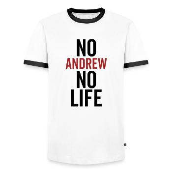 No Andrew No Life - Men's Ringer Shirt - white/black - Front - AI Model Female 172 light (172cm) & AI Model Male 178 dark (178cm)