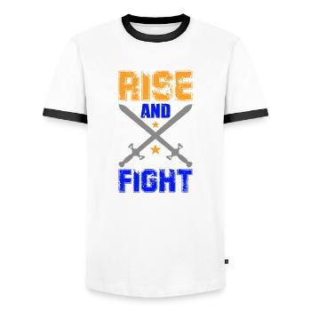 Rise and Fight Sword Star Battle Rise - Men's Ringer Shirt - white/black - Front - AI Model Female 172 light (172cm) & AI Model Male 178 dark (178cm)
