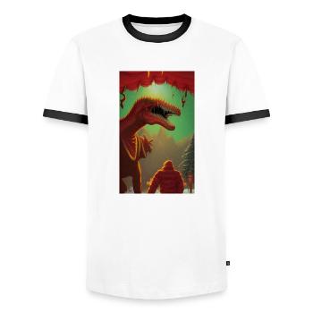 Creepy Horror Comic Alien on a strange planet land - Men's Ringer Shirt - white/black - Front - AI Model Female 172 light (172cm) & AI Model Male 178 dark (178cm)