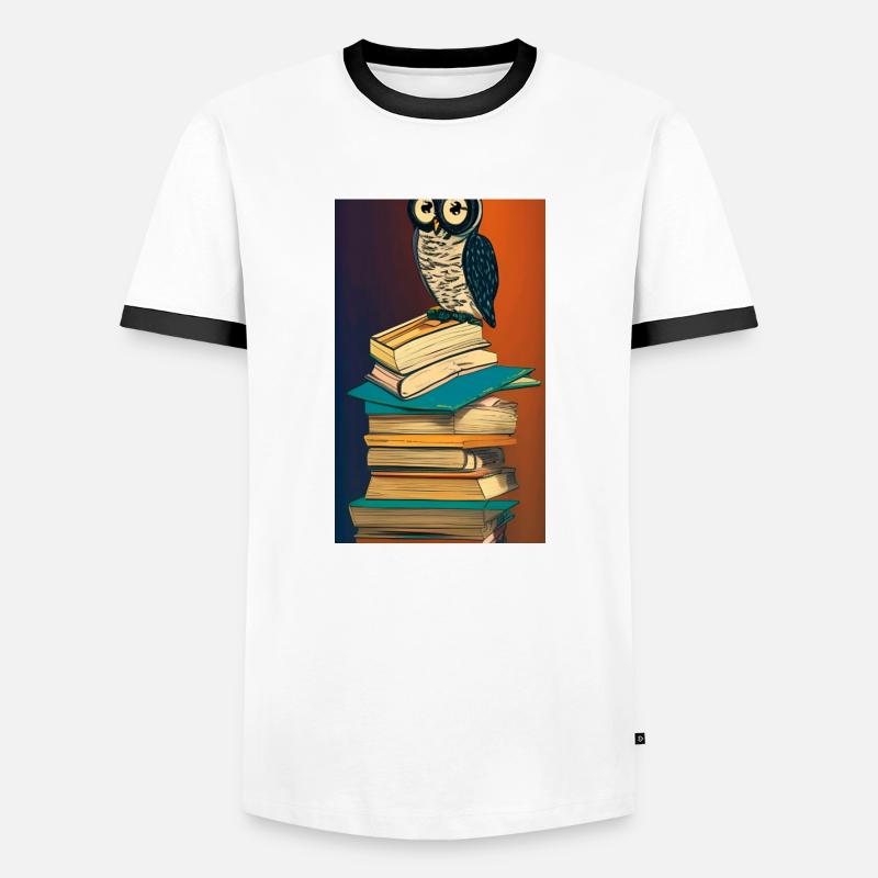 Comic Cartoon Cute Book Owl Owl Book Stack - Men's Ringer Shirt - white/black
