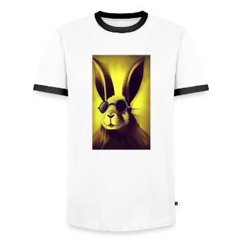 Cool Comic Portrait d’un lapin - T-shirt contrasté Homme - blanc/noir - Devant - AI Model Female 172 light (172cm) & AI Model Male 178 dark (178cm)
