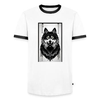 Wolfportrait - Männer Kontrast-T-Shirt - Weiß/Schwarz - Vorne - AI Model Female 172 light (172cm) & AI Model Male 178 dark (178cm)