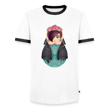 Matryoshka Fina - T-shirt contrasté Homme - blanc/noir - Devant - AI Model Female 172 light (172cm) & AI Model Male 178 dark (178cm)