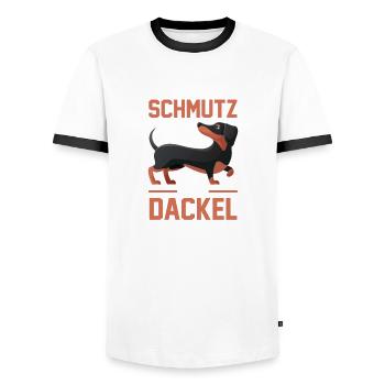 Hund Dackel - Männer Kontrast-T-Shirt - Weiß/Schwarz - Vorne - AI Model Female 172 light (172cm) & AI Model Male 178 dark (178cm)