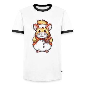 Hamster en tant qu’élevé entraîné a fait de la nourriture. - T-shirt contrasté Homme - blanc/noir - Devant - AI Model Female 172 light (172cm) & AI Model Male 178 dark (178cm)