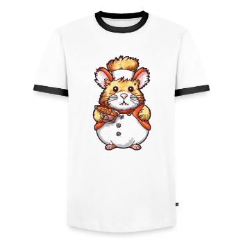 Hamster européen en tant que cuisinier cuisinait une délicieuse soupe. - T-shirt contrasté Homme - blanc/noir - Devant - AI Model Female 172 light (172cm) & AI Model Male 178 dark (178cm)