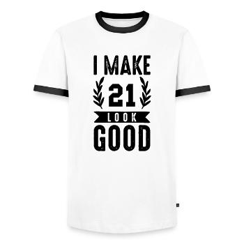 look good 21 - Männer Kontrast-T-Shirt - Weiß/Schwarz - Vorne - AI Model Female 172 light (172cm) & AI Model Male 178 dark (178cm)