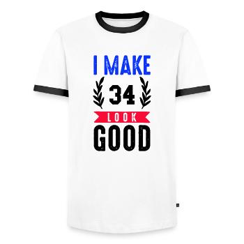 look good 34 - Men's Ringer Shirt - white/black - Front - AI Model Female 172 light (172cm) & AI Model Male 178 dark (178cm)