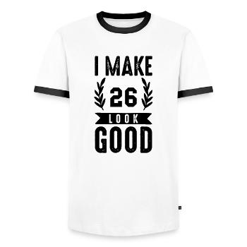 look good 26 - Men's Ringer Shirt - white/black - Front - AI Model Female 172 light (172cm) & AI Model Male 178 dark (178cm)