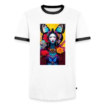 asiastyle woman1 - Men's Ringer Shirt - white/black - Front - AI Model Female 172 light (172cm) & AI Model Male 178 dark (178cm)