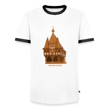 Michelstadt Town Hall Odenwald Hesse - Men's Ringer Shirt - white/black - Front - AI Model Female 172 light (172cm) & AI Model Male 178 dark (178cm)