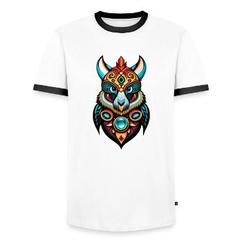 Colorful owl totem - Men's Ringer Shirt - white/black - Front - AI Model Female 172 light (172cm) & AI Model Male 178 dark (178cm)