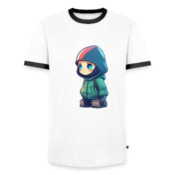 Hacker cartoon cool - T-shirt contrasté Homme - blanc/noir - Devant - AI Model Female 172 light (172cm) & AI Model Male 178 dark (178cm)