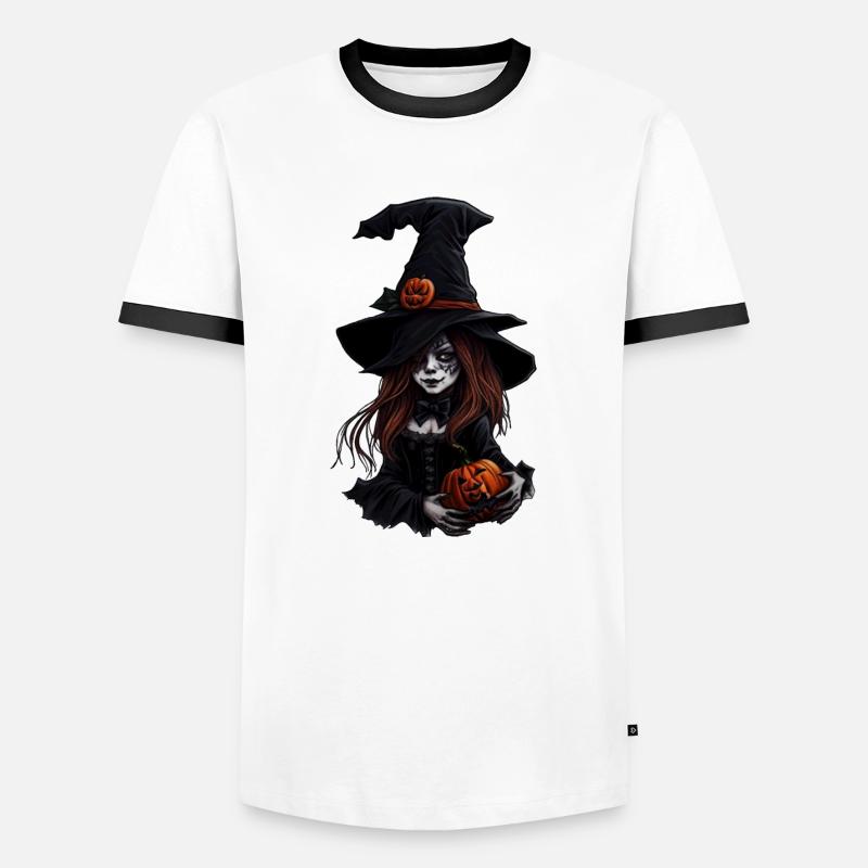 Halloween witch with pumpkins - Men's Ringer Shirt - white/black