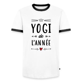 Yogi de l'année / Yoga - T-shirt contrasté Homme - blanc/noir - Devant - AI Model Female 172 light (172cm) & AI Model Male 178 dark (178cm)