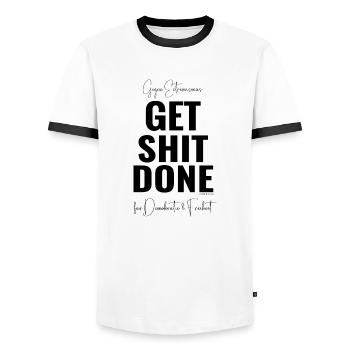 Mimikama Gegen Extremismus Get Shit Done - Männer Kontrast-T-Shirt - Weiß/Schwarz - Vorne - AI Model Female 172 light (172cm) & AI Model Male 178 dark (178cm)