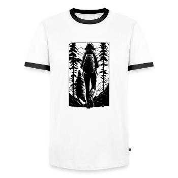 Hiking in nature - Men's Ringer Shirt - white/black - Front - AI Model Female 172 light (172cm) & AI Model Male 178 dark (178cm)