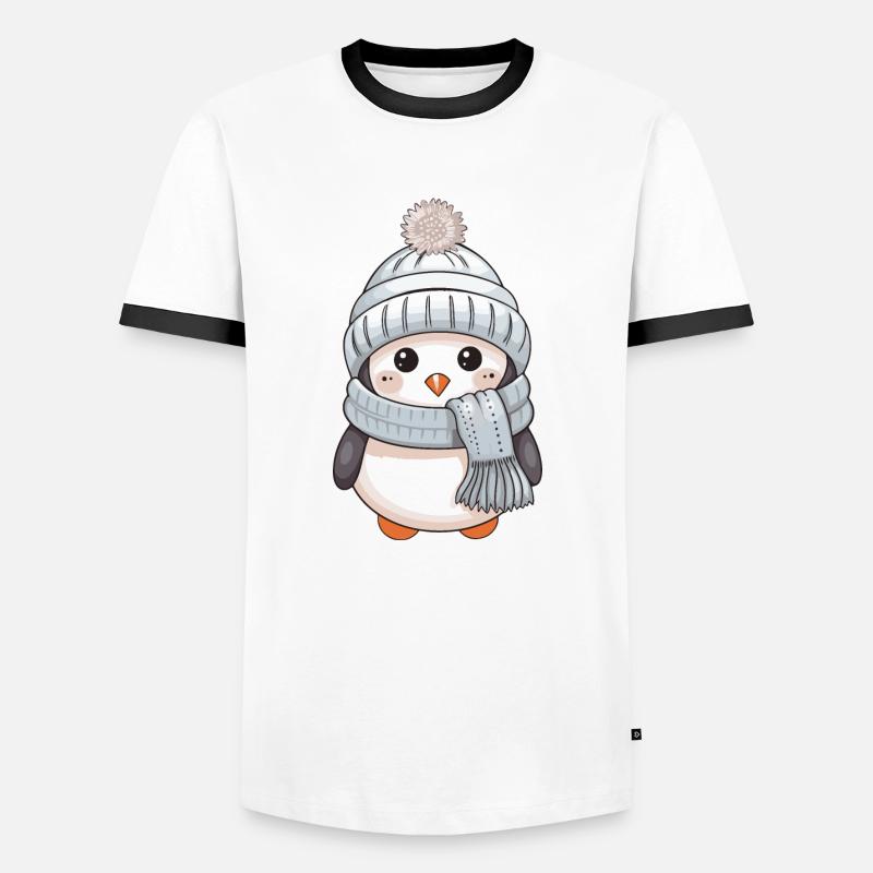 Pinguin Winter Comic Niedlich - Männer Kontrast-T-Shirt - Weiß/Schwarz
