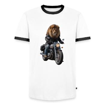 Lion motard - T-shirt contrasté Homme - blanc/noir - Devant - AI Model Female 172 light (172cm) & AI Model Male 178 dark (178cm)