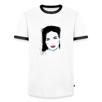 Woman, Green Eyes,Demi Moore,Heart, Face,Painting - Men's Ringer Shirt - white/black - Front - AI Model Female 172 light (172cm) & AI Model Male 178 dark (178cm)