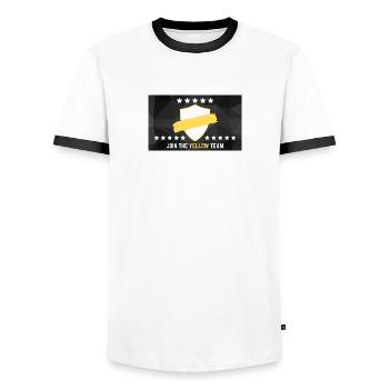 JOIN THE YELLOW TEAM - Männer Kontrast-T-Shirt - Weiß/Schwarz - Vorne - AI Model Female 172 light (172cm) & AI Model Male 178 dark (178cm)