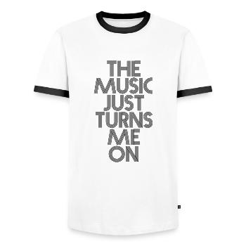 Music - Men's Ringer Shirt - white/black - Front - AI Model Female 172 light (172cm) & AI Model Male 178 dark (178cm)