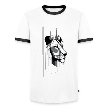 Modern lion portrait - Men's Ringer Shirt - white/black - Front - AI Model Female 172 light (172cm) & AI Model Male 178 dark (178cm)