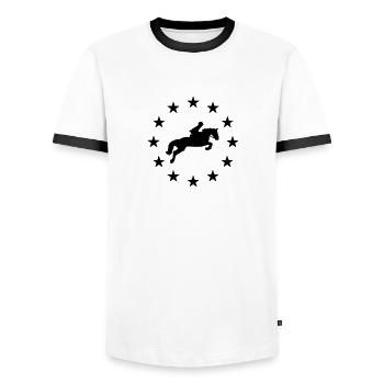 Cheval de saut d'obstacles & Étoiles - T-shirt contrasté Homme - blanc/noir - Devant - AI Model Female 172 light (172cm) & AI Model Male 178 dark (178cm)