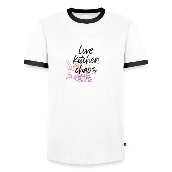 Chaos de cuisine - T-shirt contrasté Homme - blanc/noir - Devant - AI Model Female 172 light (172cm) & AI Model Male 178 dark (178cm)