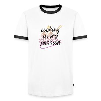La cuisine est ma passion! - T-shirt contrasté Homme - blanc/noir - Devant - AI Model Female 172 light (172cm) & AI Model Male 178 dark (178cm)