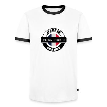 MADE IN FRANCE - T-shirt contrasté Homme - blanc/noir - Devant - AI Model Female 172 light (172cm) & AI Model Male 178 dark (178cm)