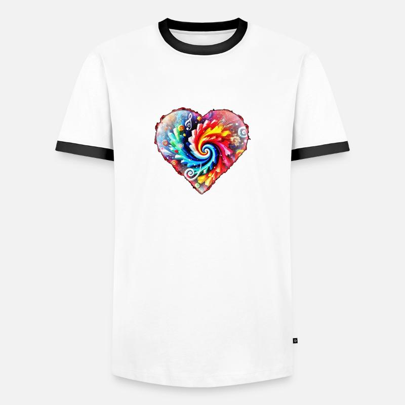 Psychedelisches Regenbogenherz - Männer Kontrast-T-Shirt - Weiß/Schwarz