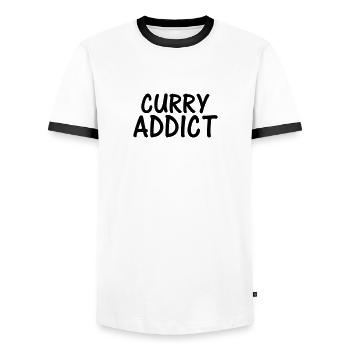 curry addict - Men's Ringer Shirt - white/black - Front - AI Model Female 172 light (172cm) & AI Model Male 178 dark (178cm)