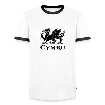 flag of Wales cymru red dragon Welsh Dragon - Men's Ringer Shirt - white/black - Front - AI Model Female 172 light (172cm) & AI Model Male 178 dark (178cm)