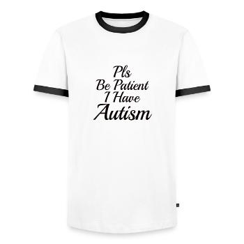 Autism awareness: Pls be Patient - Männer Kontrast-T-Shirt - Weiß/Schwarz - Vorne - AI Model Female 172 light (172cm) & AI Model Male 178 dark (178cm)
