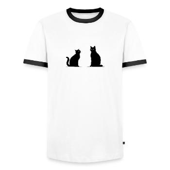 Black silhouette of two cats. - Men's Ringer Shirt - white/black - Front - AI Model Female 172 light (172cm) & AI Model Male 178 dark (178cm)