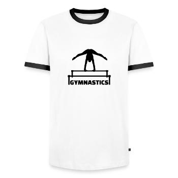 Gymnastics - Men's Ringer Shirt - white/black - Front - AI Model Female 172 light (172cm) & AI Model Male 178 dark (178cm)