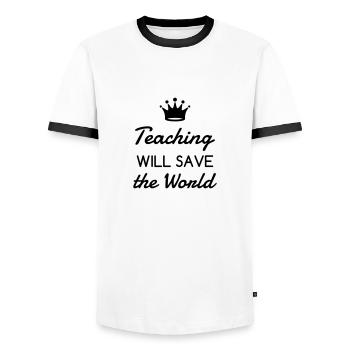 School Teacher Schule Lehrerin Ecole Prof Lehrer - Men's Ringer Shirt - white/black - Front - AI Model Female 172 light (172cm) & AI Model Male 178 dark (178cm)