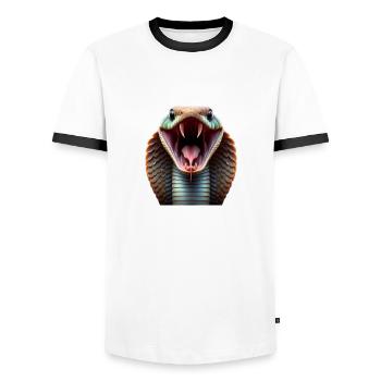 Schlange 3 - Männer Kontrast-T-Shirt - Weiß/Schwarz - Vorne - AI Model Female 172 light (172cm) & AI Model Male 178 dark (178cm)