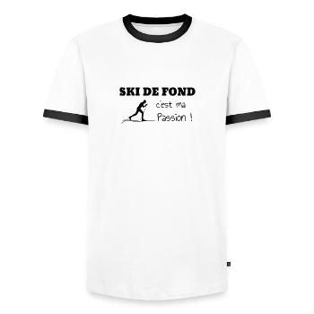Ski de fond / Skieur / Skieuse / Neige / Skier - T-shirt contrasté Homme - blanc/noir - Devant - AI Model Female 172 light (172cm) & AI Model Male 178 dark (178cm)