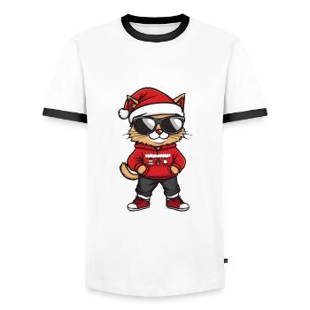 Tête de Noël Chat Noël - T-shirt contrasté Homme - blanc/noir - Devant - AI Model Female 172 light (172cm) & AI Model Male 178 dark (178cm)