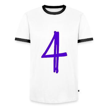 4 YEARS. 4th ANNIVERSARY. BIRTHDAY 4 YEARS. BIRTHDAY - Men's Ringer Shirt - white/black - Front - AI Model Female 172 light (172cm) & AI Model Male 178 dark (178cm)