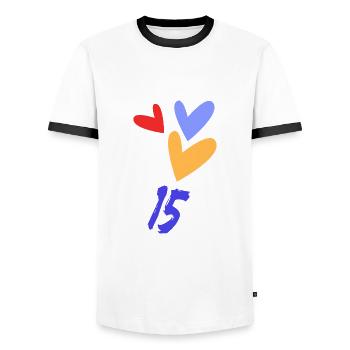 ALLES GUTE ZUM GEBURTSTAG. ALLES GUTE ZUM GEBURTSTAG. JAHRESTAG. - Männer Kontrast-T-Shirt - Weiß/Schwarz - Vorne - AI Model Female 172 light (172cm) & AI Model Male 178 dark (178cm)