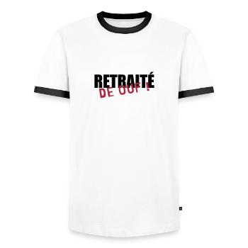 Retirement Pensioner Ruhestand Rentner Retraite - Men's Ringer Shirt - white/black - Front - AI Model Female 172 light (172cm) & AI Model Male 178 dark (178cm)