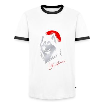Husky Merry Christmas, Dog Head, Drawing - Men's Ringer Shirt - white/black - Front - AI Model Female 172 light (172cm) & AI Model Male 178 dark (178cm)