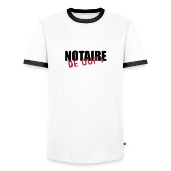 notaire / notariat / justice / droit - T-shirt contrasté Homme - blanc/noir - Devant - AI Model Female 172 light (172cm) & AI Model Male 178 dark (178cm)