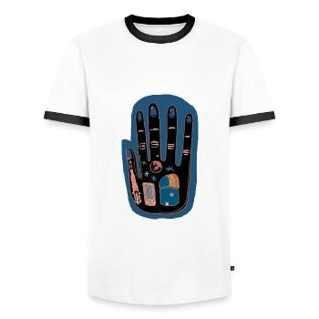 La main de demain - T-shirt contrasté Homme - blanc/noir - Devant - AI Model Female 172 light (172cm) & AI Model Male 178 dark (178cm)